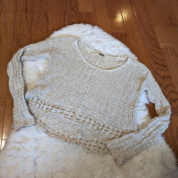 FREE PEOPLE Cotton linen knit cropped sweater top xs - Picture 5 of 13